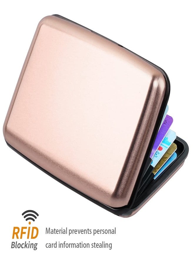 Coco Rossi حافظة بطاقات ائتمان صغيرة من كوكو روسي للنساء، حافظة بطاقات صلبة رفيعة مانعة لتقنية RFID، حافظة هوية، محفظة سفر، لون ذهبي وردي - Image 3